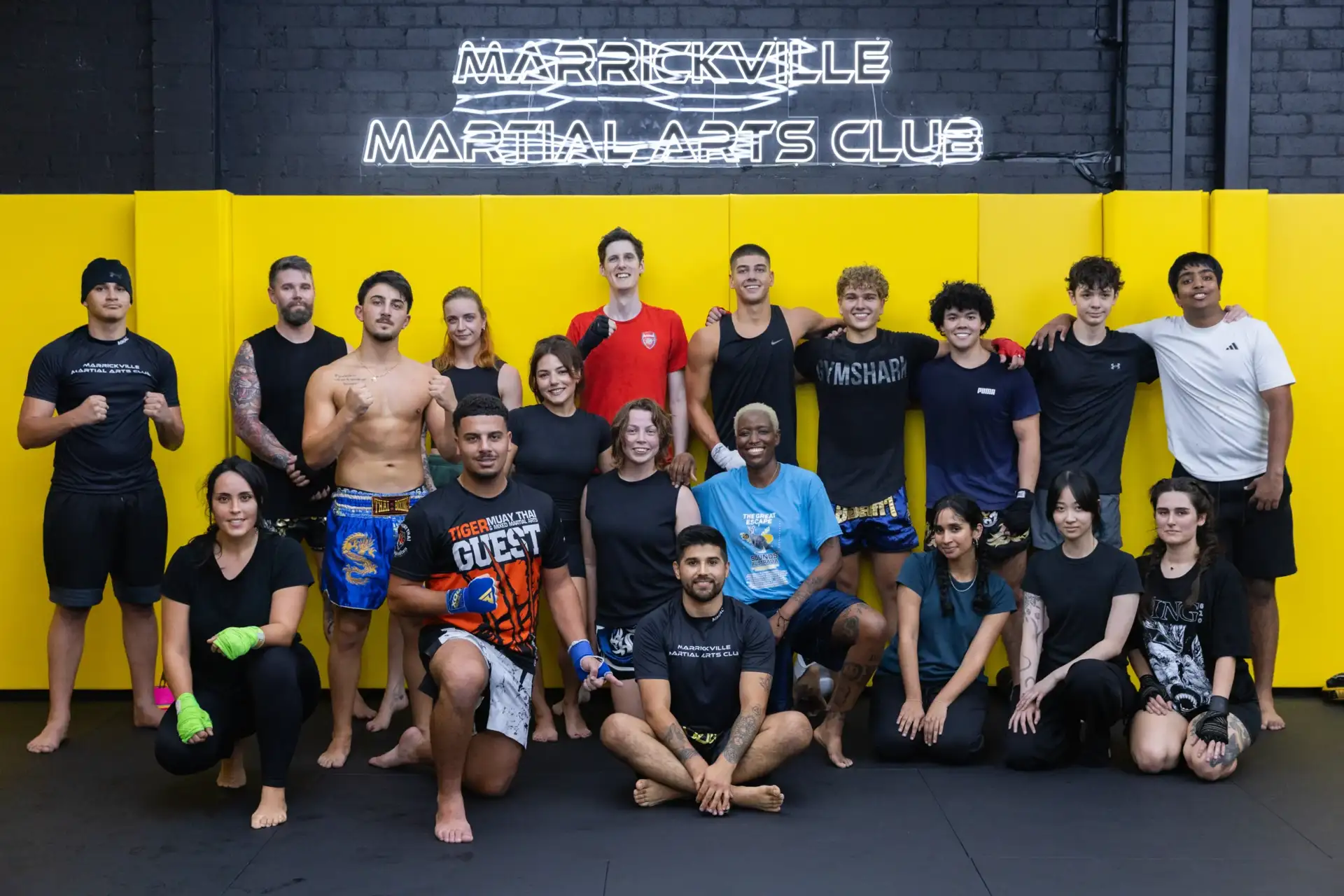Members of Marrickville Martial Arts Club together on the mats after class